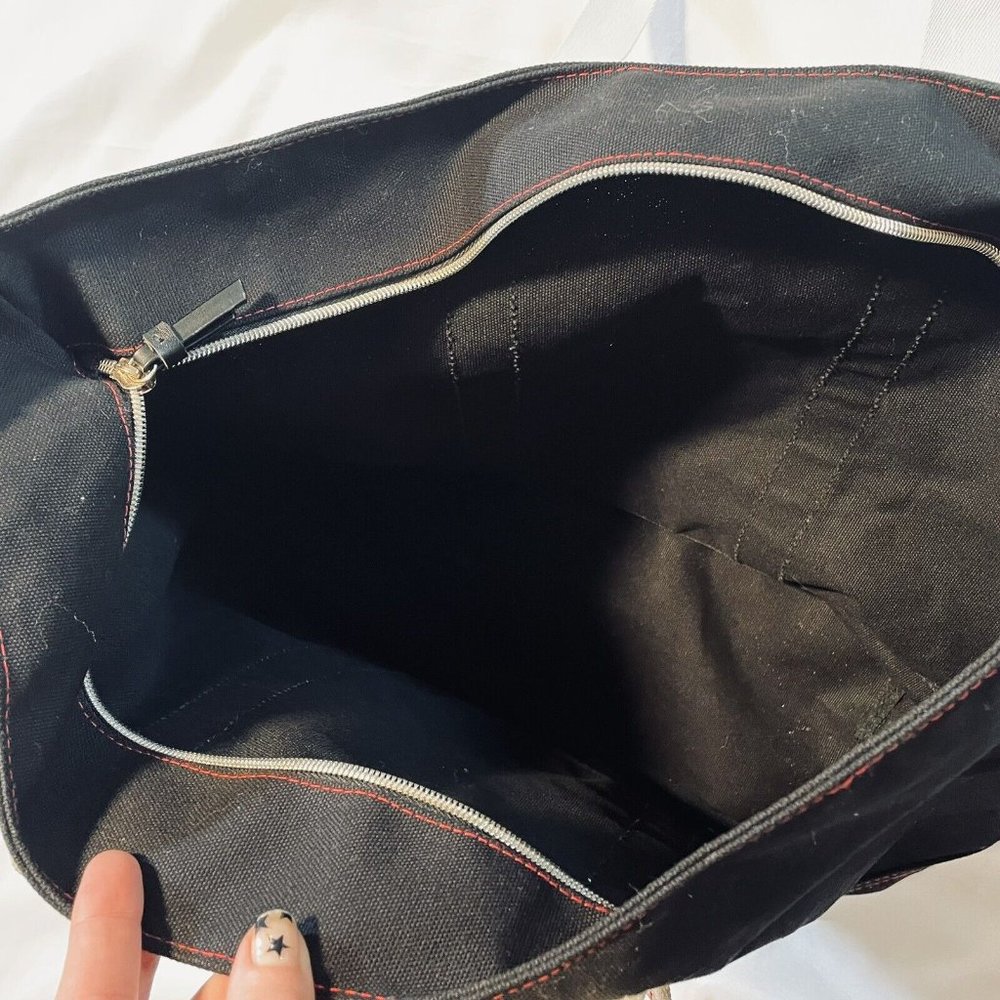 VICTORIA'S SECRET Black With Red Logo Canvas Weekender Tote Bag zips closed - Picture 7 of 9